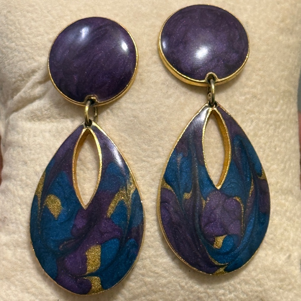 Purple & Teal Swirl Drop Earrings